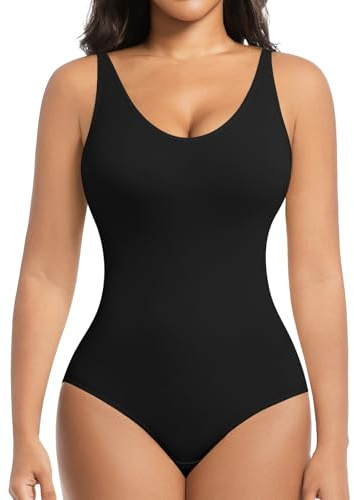 ONEW Body Gainant Femme Débardeur Tank Body Sculptant avec Col en V Gaine Amincissant Ventre Plat Shapewear Bodysuit Invisible