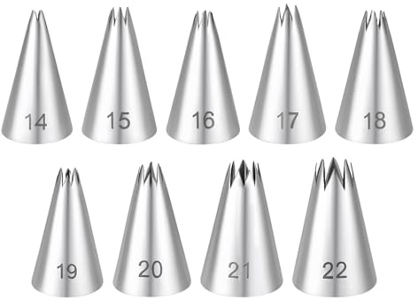 Stainless Steel Star Piping Tips Set, 9 Piece French Star Tube Frosting Nozzle Kit Open Stars Piping Tips Set Pastry Decorating Tip For Cupcakes Cookies Cakes (Small Size)