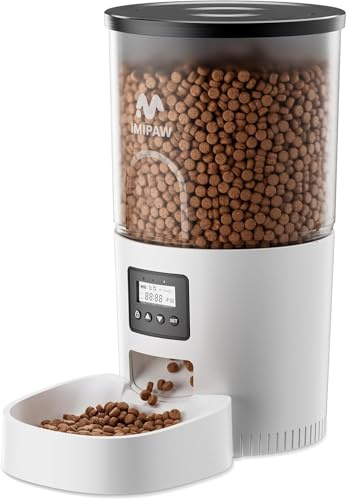 IMIPAW Automatic Cat Feeder, Pet Food Dispenser with Programmable Timer, 1-6 Meals Per Day, Button Control Lockable Lid, 5L Smart Auto Pet Feeders for Cats and Small Dogs