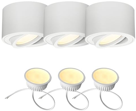 EDO Set med 3 Justerbar Takspot LED Rund ZALDA OV Vit, Extra platt och Svängbar Takspotlight – Ø80×50 mm, Spotlight LED INSERT 4,8W 3000K Varm 500lm 230V, Taklampa för Vardagsrum, Sovrum, Kök