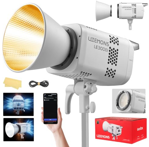 Godox Litemons LE300Bi LE300 Bi Luce Continua a LED Video Light 320w 2800K~6500K 58900Lux/1m TLCI/CRI≈98 Controllo Bluetooth 11 Effetti FX Attacco Bowens Videolight per Vlogging,YouTube(bianco）