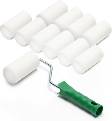 ToolSpace 10x Lackierwalze 7 cm mit Griff Superfein Schaumstoffrolle 50 kg/m³ Schaumstoff Dichte Lacke Lasur Acryl Lösungsmittelbeständig Nicht-Aggressive Malerrolle Lackrolle Feinarbeiten Türen Möbel