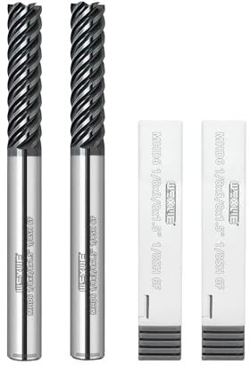 WEXWE Tools Carbide End Mills,6 Flute Square Milling Cutter，High Helix Angle for High Hardness Steel Finshing Milling Processing - 1/8 Shank (1/8-1.5 2PCS)
