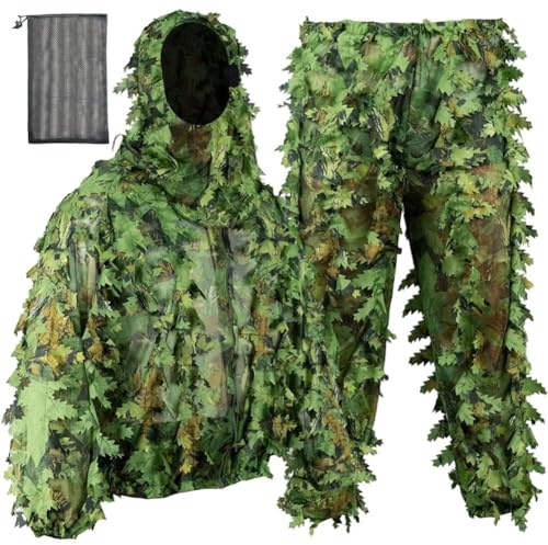 HiyyFloy Suit, 3d Leafy Camo Suit Hunting Clothing Woodland Apparel for Hunting Airsoft Wildlife Photography