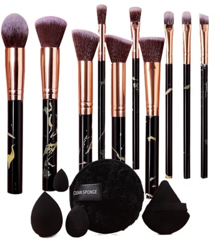 Makeupborstset 15 delar professionell sminkborstuppsättning, ögonskugga, rouge, svamp, puff, kompletta reseverktyg