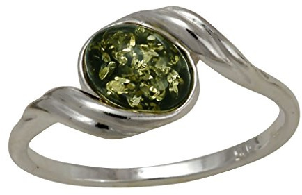 HolidayGiftShops Sterling Silver and Baltic Green Amber Adult Ring Estelle- Size 7.5