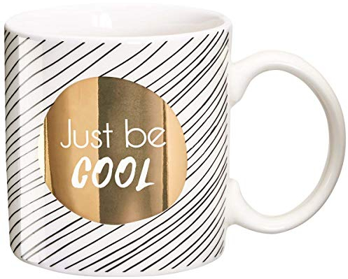 DRAEGER PARIS | Mug Black & Gold porcelaine fine Just Be Cool | Idée Cadeau Mug Humour Relax, zen, Réveil doux, bonne journée | Tasse à thé, tasse à café avec Coffret Cadeau