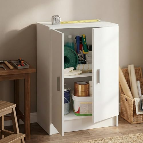 Dmora - Armadio multiuso 2 ante Memphis, Mobile ausiliario basso, Porta scarpe a 1 ripiano, Armadietto multifunzione, 59x37h80 cm, Bianco
