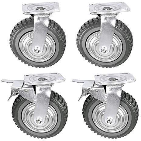 ybaymy Ruedas de 200 mm, 4 ruedas industriales de goma maciza, 2 ruedas giratorias de bloqueo + 2 ruedas fijas con freno de 360 grados en ruedas de hasta 1000 kg para muebles y banco de trabajo