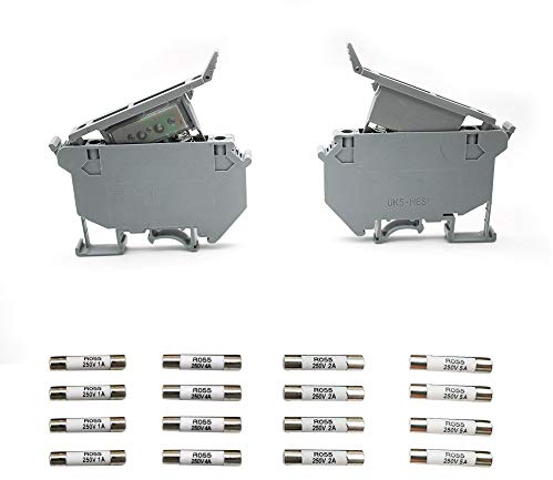 Borne Porte Fusible, Porte Fusible Din, Her Kindness 2 Pièces à Fusibles pour Rail DIN - Support de Sécurité Maison 220 V AC, Fusibles de Fusion avec 12 Pièces Borne Fusible
