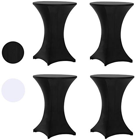 Tina's 4 Pack 32x43 Inch Highboy Spandex Cocktail Table Cover Black, Fitted Stretch Cocktail Tablecloth for Round Tables (4pc Black 32X43 )