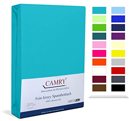 Camry Spannbettlaken 120x200cm - 130x200cm Türkis Baumwolle Bettlaken Jersey Spannbetttuch Oeko-Tex 100