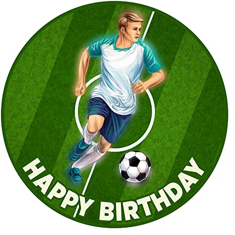 J&M DECO Decoration Gateau Anniversaire - Decoration Gateau Fondant - Décoration Coméstible Football - Cake Topper Rond 20 cm - Décoration avec Papier Comestible - Deco Anniversaire Gateau