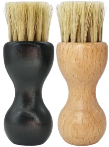 2 Pieces Shoe Polish Applicator Brushes Shoe Brush Wooden Handle Strong Bristles Pig Hair Brush for Shoes Care