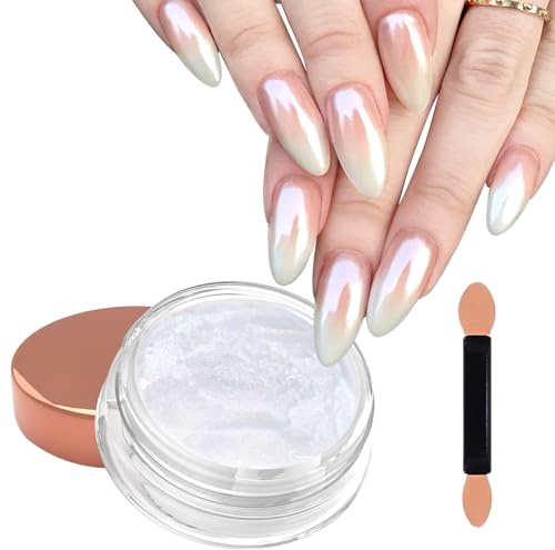 Laza Mermaid Pearl Chrome Nail Powder, Glazed Donut Metallic Mirror Effect Pigment, Iridescent Aurora Nail Glitter Holographic Fairy Dust Gel Nail Art Supplies Nail Techs, Resin Craft – Misty Silver