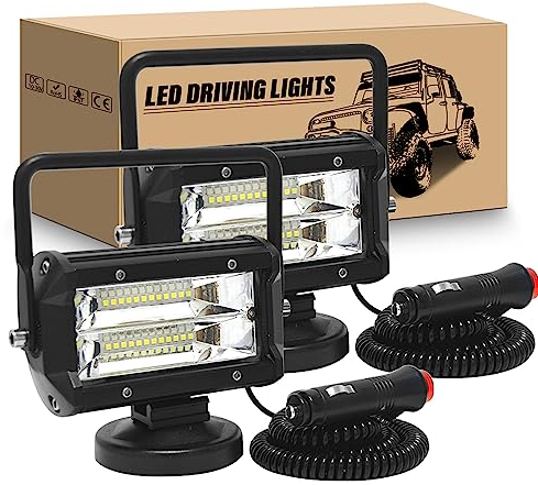 RIGIDON 2Pcs Led arbeitsscheinwerfer mit magnetfuß, 5 Zoll 13cm 72W led flutstrahler auto magnet 12V offroad beleuchtung für SUV ATV Traktor LKW 4x4 Boot,6000K Weiß suchscheinwerfer, arbeitslicht