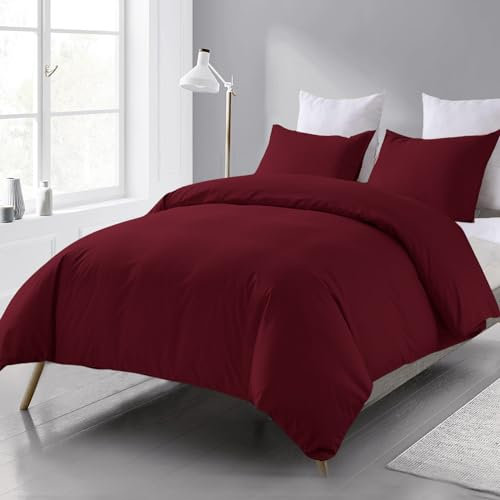 Beqnat Bettwäsche 200x220 3 teilig Bettdeckenbezug - Mikrofaser Bettwäsche-Sets Rot Bettbezug 220x200cm mit 2 Kissenbezügen 80x80 cm, Deckenbezug Bügelfrei und Weich