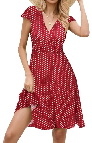 Beyove Robe à Fleurs pour Femme Longueur Genoux Robe d'été à Manches Courtes pour col en V Robe de Plage élégante Robe Patineuse Femme