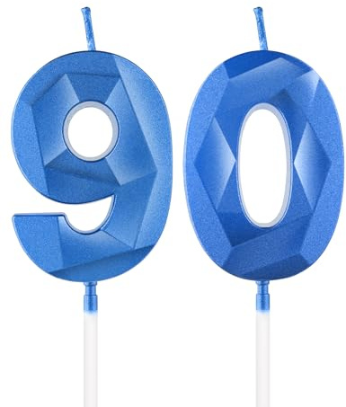 Royal Blue 90th Birthday Candles, 3D Number 90 Candle for Cake, Women Men 90th Birthday Decorations,Sapphire Candle Topper Blue Cake Decorations for Birthday Party Wedding Anniversary Supplies