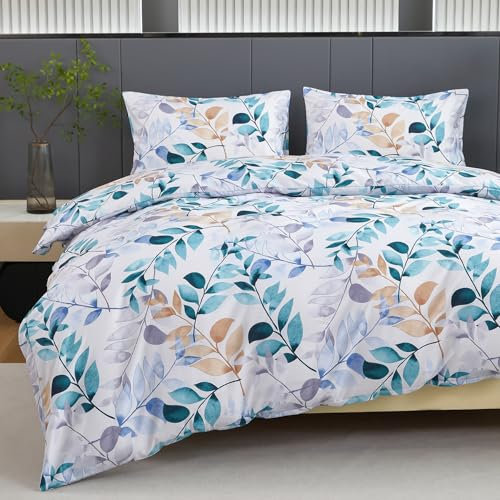 Jemiipee Bettwäsche 135x200 cm Bunt, Bettwäsche-Set mit Buntes Blätter-Muster, Bettbezug 135 x 200 Kissenbezug 80x80, Deckenbezug Wendebettwäsche Weich mit Reißverschluss