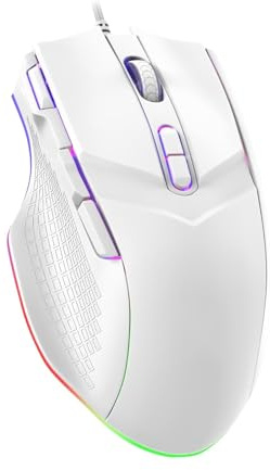LEWENTECH Gaming Mouse 6 Adjustable DPI Up to 7200 Wired PC Gaming Mouse 8 Programmable Buttons 13 Adjustable RGB LED Modes 1.5 M Drag-Free Paracord Ergonomic Mouse Windows/PC/Mac/Laptop (White)