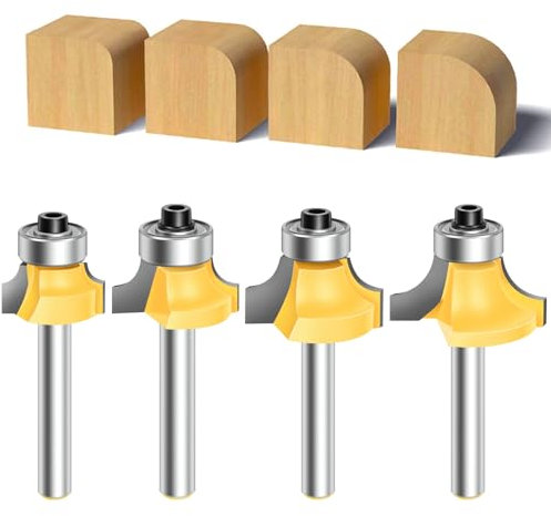 4PCS Router Bit Set Feanron Router Bits 1/4 inch Shank Set Cutting Diameter in 1/8, 1/4, 3/16, 5/16, Router Bit Edging Cutter for Wood Profiling Routing Molding
