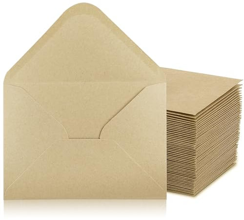 Qiareoiu 50 Briefumschläge braun, 16 x 11 cm briefumschläge kraftpapier umschläge C6, Nassklebende Klappenumschläge für Hochzeiten, Karten und Einladungen