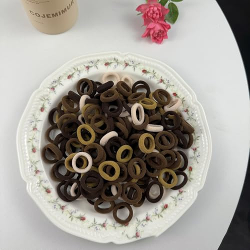 Kleine Haargummis Mädchen Baby Elastische Haargummi Mini Nahtlose Haarbänder Haarband Baby Mehrfarbig Soft Zopfgummi für Mädchen Kinder Kleinkinder Baby Braun 100 Stück