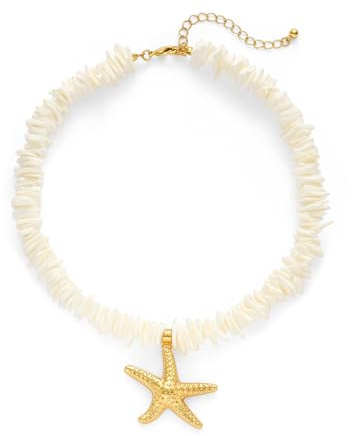 VEDAIM Puka Shell Necklace for Women Starfish Pendant Boho Summer Beach Choker Statement Ocean Jewelry