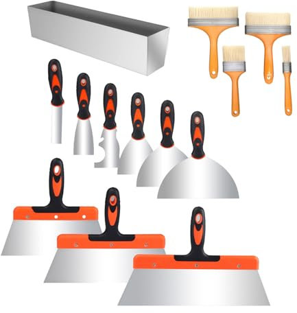 Spatole in Acciaio Inossidabile, Set di Spatole in Acciaio Inossidabile per Stucco, Set di 14 Spatole per Stucco,Cazzuola Muratore,Spatola Multiuso,Kit di Utensili Manuali per Cartongesso