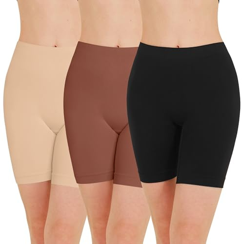 POPKOK Womens Slip Shorts for Under Dresses High Waisted Smooth Anti Chafing Panties Yoga Biker Shorts 3 Pack