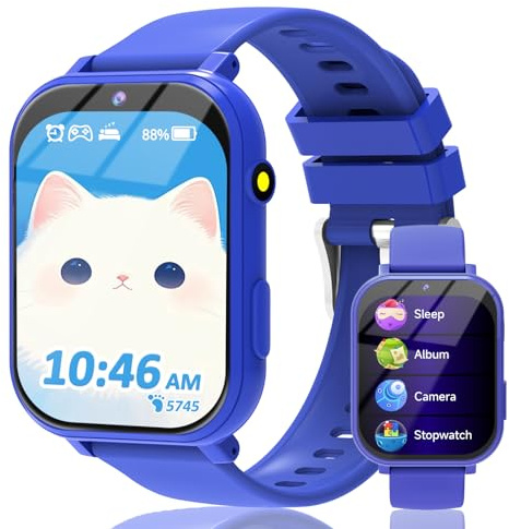clleylise Kids Smart Watch for Boys Girls - Smart Watch for Kids Fitness Watch with 18 Fun Games, 8MP Camera, Step Counter & Sleep Monitoring, Alarm, Flashlight, for Girls Boys (Blue)