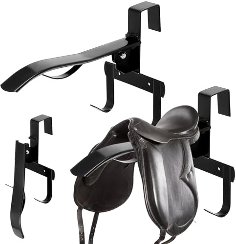 Shinylin 2 Pcs Folding Portable Saddle Rack, Hangs on StallWalls or Doors, Removable Horse Saddle Rack Stand