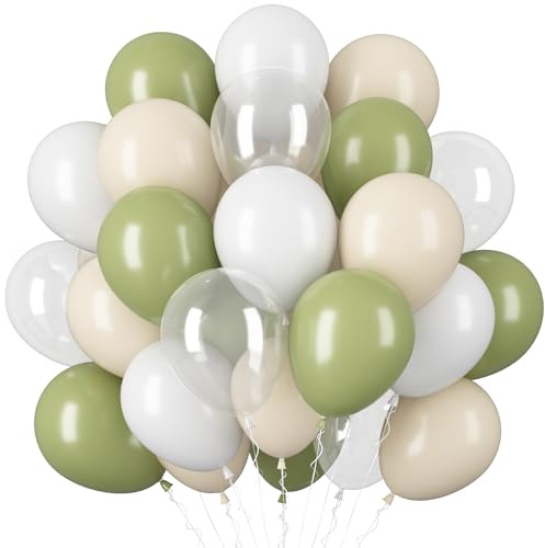 Ballonger salvia grön beige, 60 stycken gröna vita ballonger födelsedag, 30 cm grön latex heliumballonger, festballong för bröllop, födelsedag, brudfest, examen, festdekoration
