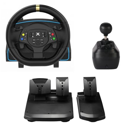 DOYO Racing Wheel, Sim Racing 1080 Degree Gaming Steering Wheel with 3-Pedals and Shifter Bundle for PC, Magnetic Induction PC Steering Wheel with Vibration Feedback, Adjustable Sensitivity