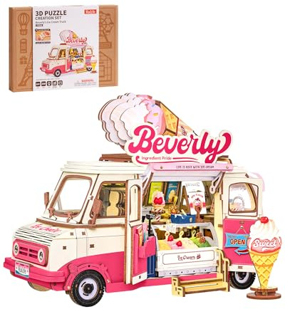 3D Wooden Puzzles for Adults - Ice Cream Truck Model Kit DIY Building Set, 290pcs Wood Craft Home Desk Decor, No Glue Needed Creative Gift for Family and Friends