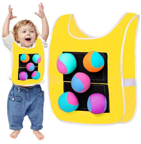 Stick Ball Vest - Lekplats Dodgeball 25cm Game, Target Catch Set | Förälder Barninteraktion, Utomhuslek på bakgården, Interaktiv kastaktivitet, Soft Toss Tyg Krokögla Träning för ungdomströjor