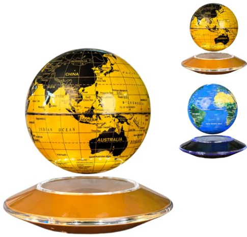 6 svävande klotlampa med LED-ljus & 360° självroterande, 6 färger Magnetic Levitating World Map Light, för skrivbordsdekoration för hemmakontor yellow