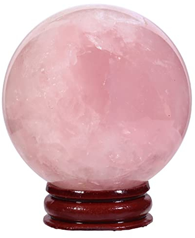 TUMBEELLUWA Natural Rose Quartz Crystal Ball Gemstone Home Decoration Healing Stone Sphere with Wood Stand,2.2-2.4