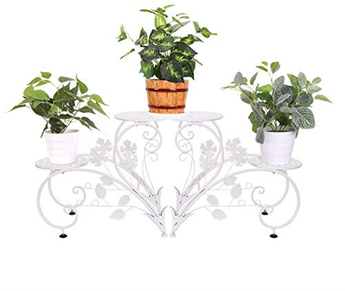 UNHO Étagère Plantes Fer Forgé, Porte Plante Blanc avec 4 Tablettes Support Pot de Fleurs Charge Max 20kg, Parfait pour Maison Balcon Terrasse Jardin Patio Buffet - 90x42x21cm