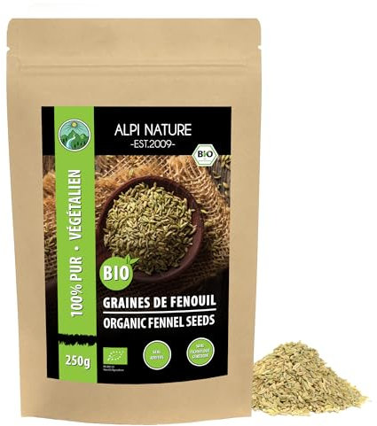 Alpi Nature Graines de Fenouil BIO 250g, Fenouil Graine bio Entière pour la Cuisine et le Thé