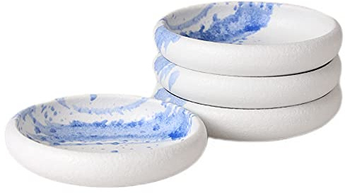 Uaral Salad Plate Stone Plates Appetizer Plates Portion Plate Japanese Serving Dishes Set of 4, 5.5 inch(Blue Stone Texture)