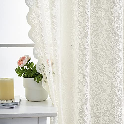 Aligogo Rideaux Courts Transparents en Dentelle Florale brodée avec Passe-Tringle et Bord festonné, Style Vintage, Rustique, pour fenêtre, Chambre, intimité, 132,1 x 160 cm (l x L), Ivoire
