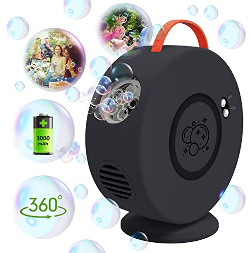 Seifenblasenmaschine, automatisches Seifenblasenspielzeug, wiederaufladbar, drehbar, 90 °/360 °, 500 ml, Blasen-Gebläse für Kinder von 3 4 5 6 Jahren, Gartenspiele, Geschenkidee für Jungen und Mädchen