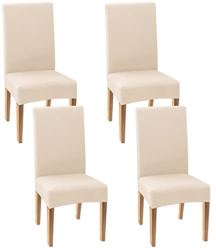 ELECLAND 4Pcs Beige Chair Covers for Dining Chairs Stretch Dining Chair Slipcovers Removable Washable Dining Chair Seat Cover Chair Protector for Kitchen Dining Room Hotel