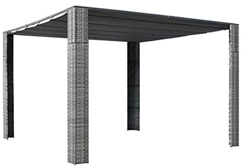 MOONAIRY Tonnelle pliante avec toit, pergola, tente de fête, auvent sur pied, tente de jardin, pavillon de barbecue, pavillon de barbecue, en polyrotin 300 x 300 x 200 cm, gris et anthracite