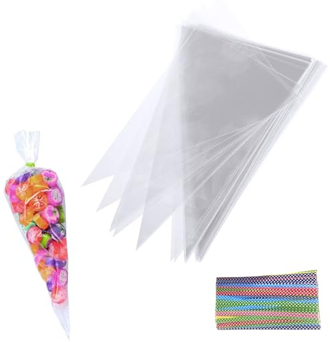 100 pezzi Sacchetti di cellophane Triangolo 25 x 13 cm Trasparenti sacchetti di biscotti per alimenti Sacchetti per Caramelle per regali, sacchetto di dolciumi
