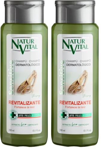 NaturVital - Champú Sensitive Revitalizante, Sin Parabenos ni Siliconas, Natural para Cabello Débil, Piel Atópica y Cuero Cabelludo Sensible, para Hombres y Mujeres, 300ml, 1 unidad (Paquete de 2)