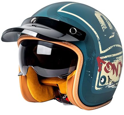 Retro 3/4 Motorrad Helm Jethelm Vintage-Roller-Helm, DOT/ECE-Zertifizierter Retro-Motorradhelm Mit Offenem Gesicht Für Damen Und Herren, Leichter Moped-Helm D,M