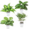 INSANYJ 4 Pièces Plantes Artificielles Interieur Exterieur, avec Pots en Céramique Blanche, Fausse Plantes d'intérieur Exterieur à Fleurs Artificielles Deco, Decoration Maison Deco Chambre Bureau